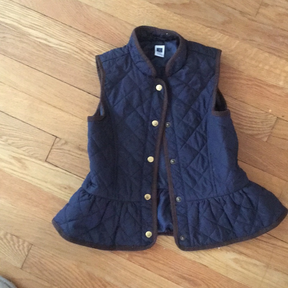 Janie and Jack navy blue quilted vest, gold snaps.